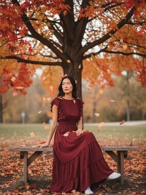 Max Studio Burgundy Ruffle Sleeve Maxi Dress
